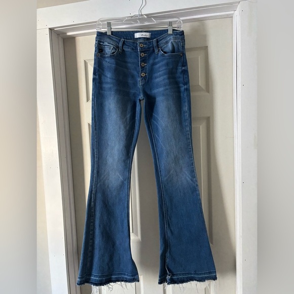 Kancan Button Up High Waisted Raw Hem Flair Jeans - Size 11 - Picture 1 of 9